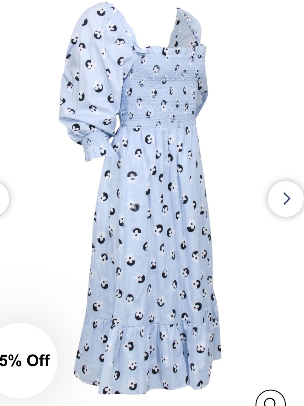kate spade Light Blue Floral Smocked Puff-Sleeve Dress